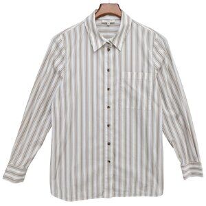Lafayette 148 Ruxton Shirt Womens Smoked Taupe Stripe Button Down Top Size M
